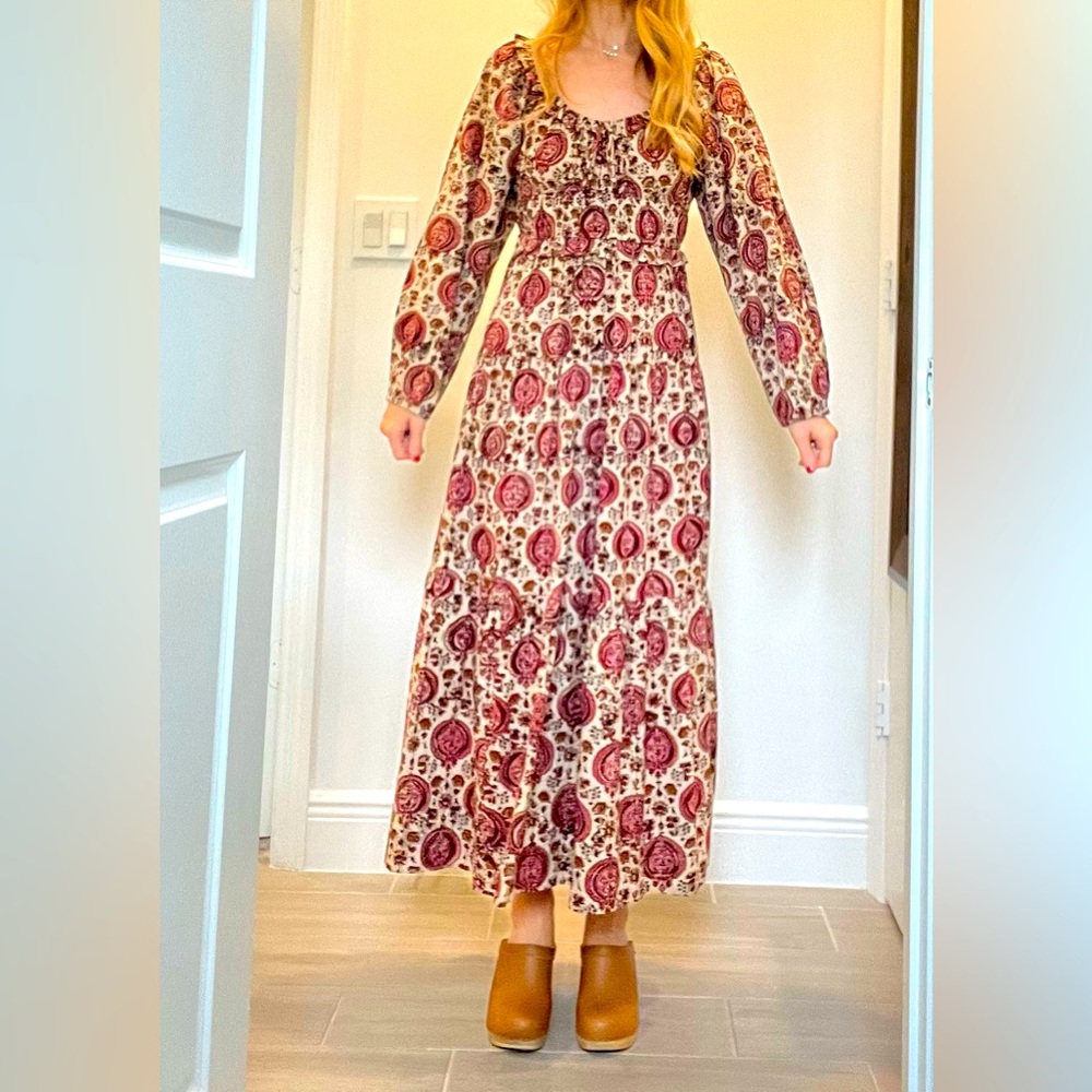 Red Long Sleeve Sundress with Square Neck